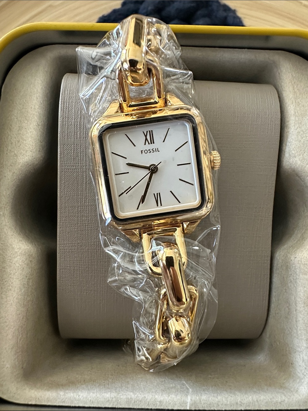 Fossil Women's Gold Bracelet Watch with White Square Dial